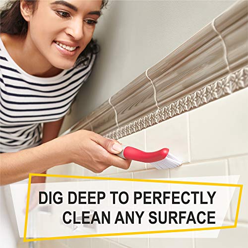 Scrub Brush Set of 3pcs - Cleaning Shower Scrubber with Ergonomic Handle and Durable Bristles - Grout Cleaner Brush - Scrub Brushes for Cleaning Bathroom, Shower, Tile, Kitchen, Floor, Bathtub, Floor - color: Red, Set of 3