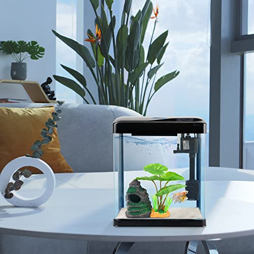 Betta Fish Tank Self Cleaning Glass 2 Gallon Small Nano Aquarium Starter Kits Desktop Room Decor w/LED Light Decorations & Whisper Filters Water Pump (Fish Tank) - size: 2 Gallon