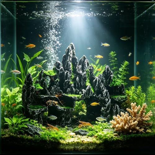 Aquarium Rock Mountain Ornament Fish Tank Decor Safe Resin Hideout (Large) | Non-toxic aquarium-safe resin - size: Large