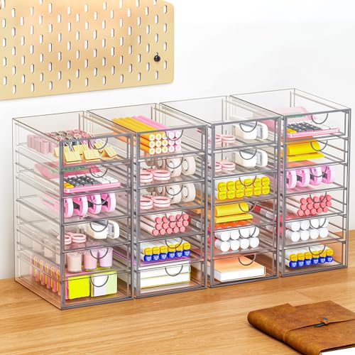 YFXCVSL Acrylic Makeup Organizer with 19 Drawers, 4 Pack Clear Storage Drawers, Bathroom Makeup Organizer for Palettes, Cosmetic, and Beauty Supplies,Ideal for Vanity, Cabinet,Desk Organization - size: 19 Drawers