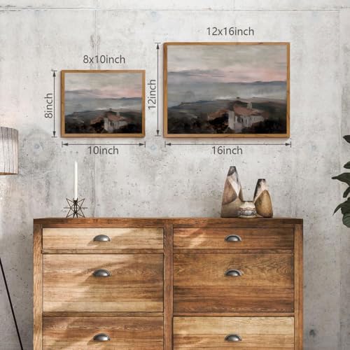 OIQArtOIQ Vintage Landscape Canvas Wall Art Framed Natural Scenery Painting Artwork Prints France Country Wilderness Farmhouse Decor Pictures Kitchen Bedroom Living Room Bathroom - color: Coastal Town, size: 12x16 in