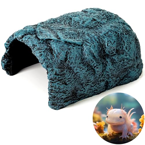 Hide Cave Aquarium Decorations - Premium Resin Hideout for Reptiles & Amphibians, Fish Hiding Spot with Realistic Moss Rock Look,Aquarium Terrarium Decor