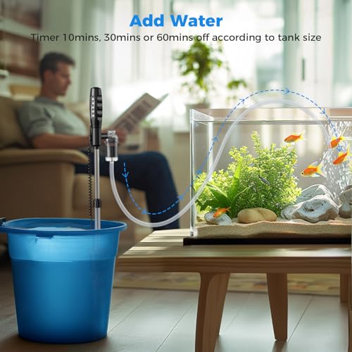 36W Electric Aquarium Vacuum Gravel Cleaner: Fish Tank Vacuum Gravel Cleaner with Strong Suction for Automatic Water Change Algae Remover Sand Wash Water Shower and Water Circulation, Timed Off