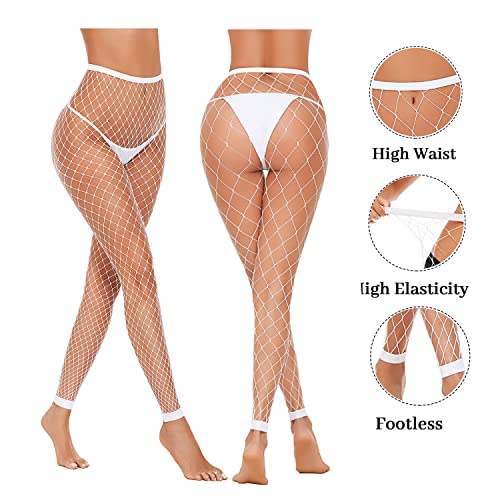 Avidlove Fishnet Stockings for Women Footless High Waist Fishnets Tight | Thigh High Stockings, Open Toe, High Stretch, Comfortable, Gothic Costume, Rave Outfits, for Cosplay, Halloween - color: White-gp