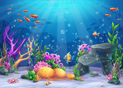 10x8ft Fabric Under The Sea Backdrop for Photography Underwater Scene Colorful Marine Coral Fishes Aquarium Background for Kids Birthday Diving Holiday Party Decor Photo Studio Props - size: 10x8FT