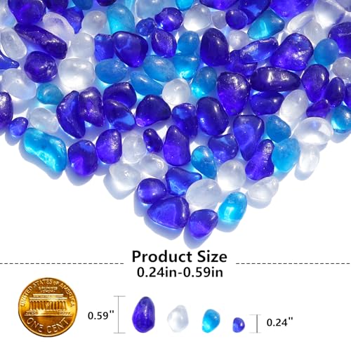 QYGL Sea Glass Stones - Blue Mixed Clear Glass Pebbles Gemstones - Perfect for Aquarium Rocks, Fish Tank Gravel, Vase Fillers, DIY Crafts, and Home Decor (0.9LB/14oz) - color: Blue Mixed