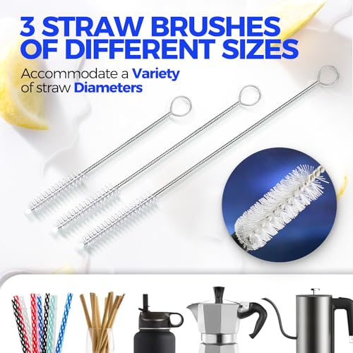 Holikme Bottle Brush Cleaner Set, 14" Long Handle Stainless Steel Bottle Cleaner Brush, 3 Straw Cleaner Brush, Bottle Cleaning Brush for Water Bottle, Cups, Abrasive Wheel Brushes, Straws Black - color: Black