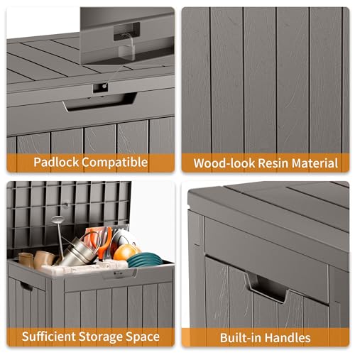 ROJIK Outdoor Storage Housing Deck Box - Waterproof Patio Furniture, Garden Tools, Cushions, Pool Accessories Storage Bench with Lockable Lid and Side Handles (Grey) - color: Grey, size: 31 Gallon
