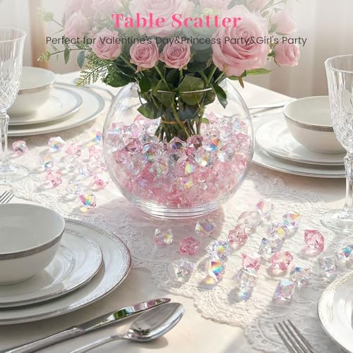 DomeStar 150PCS Dazzling Fake Ice Rocks, Pink Holographic Acrylic Crushed Ice Sparkling Plastic Diamonds Gems for Vases Fillers Aquarium Rocks Party Table Scatter Wedding Decor - color: Dazzling Pink