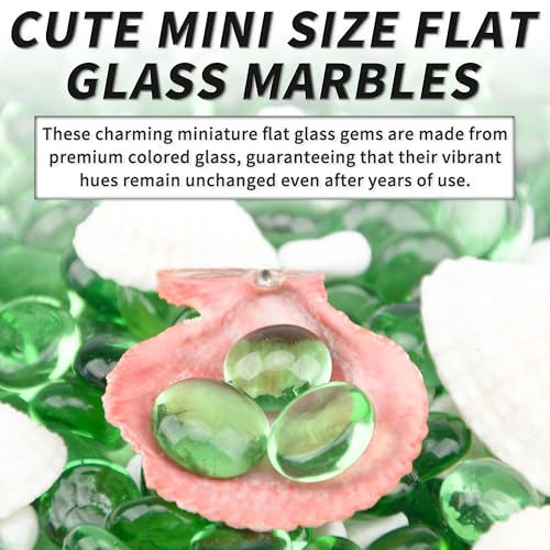 1 LB Green Flat Glass Beads, 160-180PCS Small Glass Marbles, Mini Flat Round Pebbles for Vase Filler and Floral, Fish Tank Rocks Decorative Gemstones for Home and Aquarium Décor - color: Green