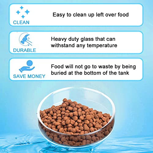 Aquarium Glass Feeder Dish Shrimp Feeding Dish Round Clear Glass Fish Feeder Bowl Fish Tank Food Tray Container Prevent Food Spilling, 65mm