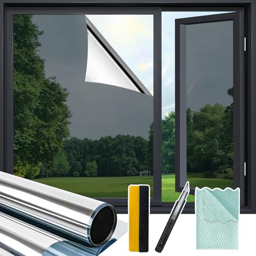 Niviy Window Privacy Film One Way, Window Tint for Home, Mirror Film Daytime Privacy Heat UV Blocking Glass Tinting for Office 17.5 x 78.7 Inches, Silver - color: Silver, size: 17.7" X 78.7"