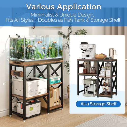 20-29-37 Gallon Fish Tank Stand with Power Outlet,Adjustable 3-Tier Aquarium Stand,400lbs Heavy Duty Terrarium Stand,Breeder Reptile Tank Stand Suitable for Home Office,30.7”×13.8”×30.5”,Rustic Brown - color: Rustic Brown, size: 20-29-37gallon