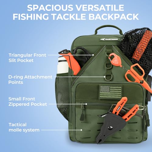 KastKing KarryAll Fishing Tackle Backpack with Rod Holder 4 Tackle Boxes,40/26L Tackle Bag Storage Fishing Gear and Equipment - color: F: Medium (26 L) - Green