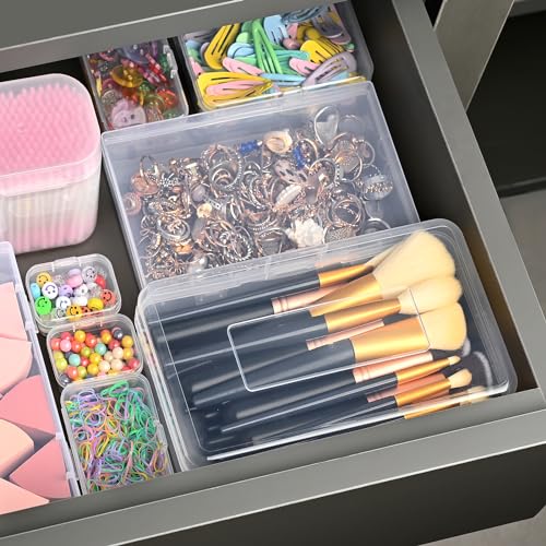 28 Pack Mixed Sizes Rectangular Mini Plastic Containers Clear Plastic Storage Boxes with Hinged Lids and Labels Empty Beads Organizers for Small Items Art Craft Jewelry Projects - size: 5 Size 28 Pcs