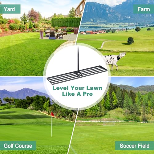 Lawn Leveling Rake 45"x10", Heavy Duty Rakes for Lawns with Anti-Rust Coating & Adjustable Handle, Effort-Saving Lawn Leveler for Yard Garden Farm Golf Course Lawn Care