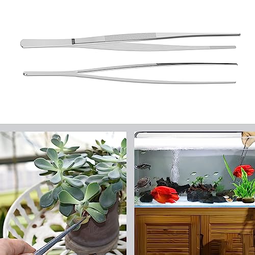 2 PCS 12 Inch Stainless Steel Tweezers, with Straight Round Blunt Serrated Tip, 0.07 Inch Thickness Stainless Steel, Multipurpose Daily Garden Home Lab Craft Repairing Tool - size: 12"L(0.07"T)