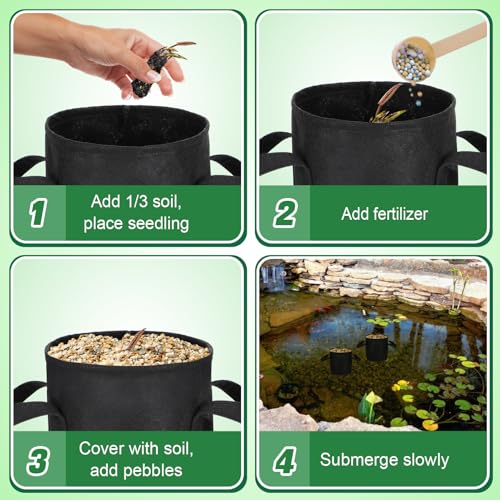 Aulock 8-Pack Lily Grow Bags for Pond - Durable Nonwoven Fabric Plant Pots with Handles, Aquatic Pond Planter for Aquatic Plants Water Lily, Black, (8''x 8''- 1.8 Gallons) - size: 8''x8''- 1.8 Gal