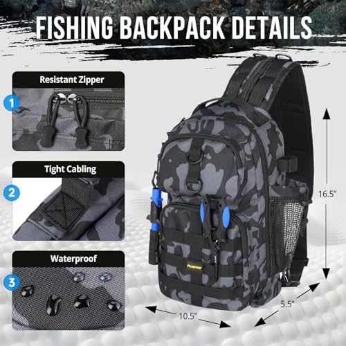 PLUSINNO Fishing Backpack with Floating Fishing Net, Tackle Boxes, Waterproof Sling Tackle Bag For Fish Gear With Rod Holder, Gifts for Men - color: Fishing Backpack With Fishing Net