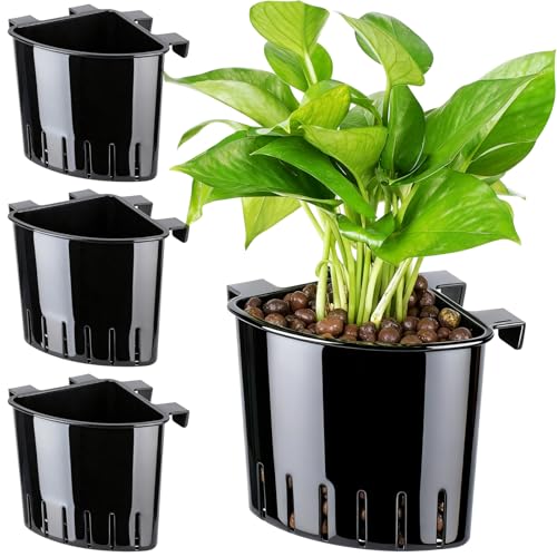 Borlech 2026 Latest Model Large Aquarium Corner Planter Hanging Plant Holder for Fish Tank Aquaponic Plant Cultivation and Aquascape Accessories Decorations (4 Pack) Black - color: Black-4 Pack