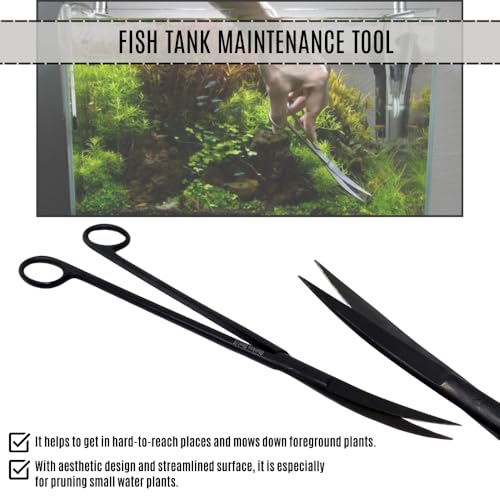 Aquarium Scissors Stainless Steel 12" Extra Long Water Grass Scissors for Aquatic Plants Pruning, Fish Tanks, Terrariums Used in Salt Water Fresh Water Landscape Maintenance Tools (Curved - Black) - style: Curved - Black