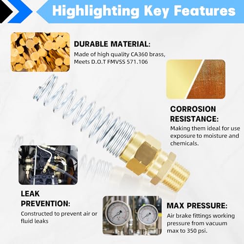3/8” Hose x 1/2” Male Connector with Spring Guard, Dazakoot 2 Pack Air Brake Hose End Brass Fitting with 2 Pack 3/8” Sleeve Tube - size: 3/8" Hose X 1/2" Male, style: 4PCS KIT