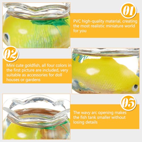 4 Pcs Miniature Dollhouse Accessories, 1: 12 Scale Mini Resin Fish Tank for Garden Scene Decor, Miniature Things for DIY Decorations