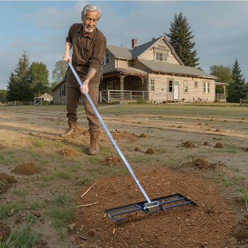 VEVOR Lawn Leveling Rake, Lawn Leveler with 83.9 in Handle, 30x10 in Ground Plate, Rust-Resistant Carbon Steel Soil Leveler, 3 Heights Adjustable, Effort Saving Lawn Leveling Tool for Yard Golf Court - size: 30"x10", style: Classic: Carbon Steel