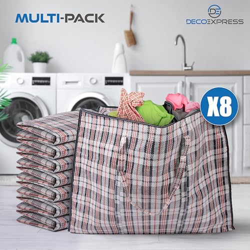 8 Pack Heavy Duty Moving Bags with Strong Zipper & Carrying Handles, 107L/ 28 gal Large Durable Clothes Storage Totes, 88 lbs Packing Moving Boxes, Closet Organizers and Storage (29.9x23.2x29.4 IN) - size: Pack of 8
