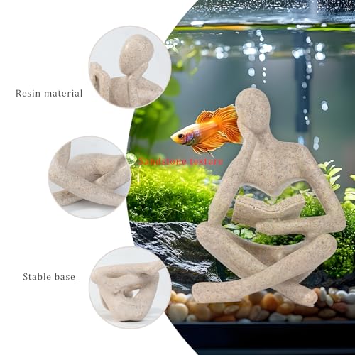 Fish Aquarium Decor Ornaments Minimalist Resin Sandstone Thinker Statue Fish Tank Decorations Small Accessories Abstract Home Decor Fish Toy for Betta Cichlid Goldfish Shrimps Hermit Crabs Turtle - color: Left Thinking Read Book