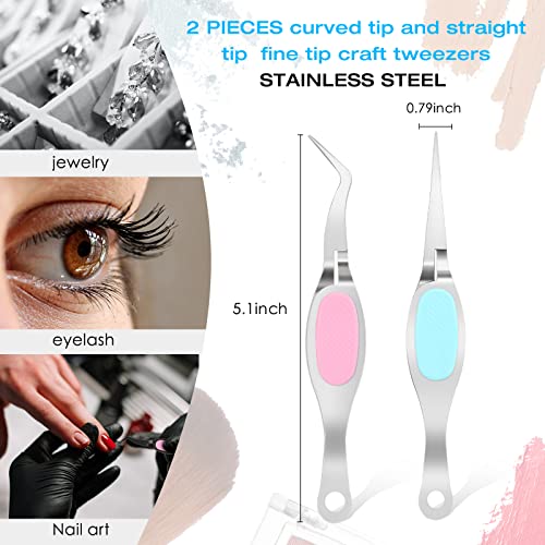 6 Pieces Craft Tweezers Crossing Lock Curved Tweezers Stainless Steel Soft Grip Precision Reverse Grip Fine Tip Tools for DIY Craft, Jewelry, Beading, Electronics, Laboratory Work