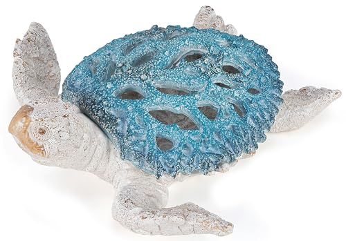 VVGIFTS Ocean Decor Sea Turtle Coral Reef Home Office Decor Sculpture Beach Coastal Tabletop Shelf Collection (Blue) - color: Blue and White