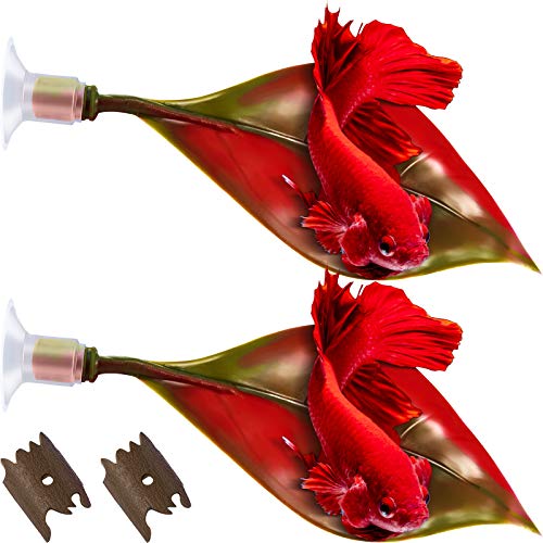 WILLBOND 2 Pcs Red Silicone Betta Fish Bed Leaf Hammock Betta Fish Tank Accessories Decorations for Aquarium Ornaments, Practical Resting Spot, Comfortable and Safe
