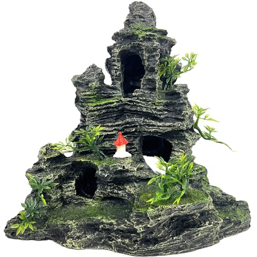 Aquarium Decorations Large and Tall Large Aquarium Decoration for Fish Tank Decorations Fish Tank Ornaments Mountain View Stone Ornament Tree Rock Cave Artificial Fishtank Ornament - color: Black Mountain View, size: Extra Large - Mountain View