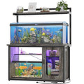 Unikito 55-75 Gallon Fish Tank Stand with Power Outlets & LED Light, Heavy Duty Aquarium Stand with Reversible Cabinet for Tank Accessory Storage, Reptile/Terrarium Stand, Black Oak