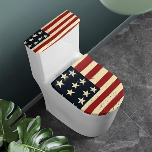 Vintage American Flag 2 Pack Novelty Toilet Lid Cover Set Stars US Flag Standard Toilet Seat Lid Covers July 4th Travel-Friendly Toilet Tank Cover - color: Vintage American Flag