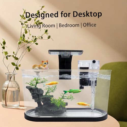 Fish Tank Kit, Small Aquarium Starter Tank with Filter and Light, Acrylic Nano Desktop Tank with Color-Changing LED & Decor - Complete Starter Kit for Betta Fish Shrimp Guppy Goldfish Beta - color: BLACK