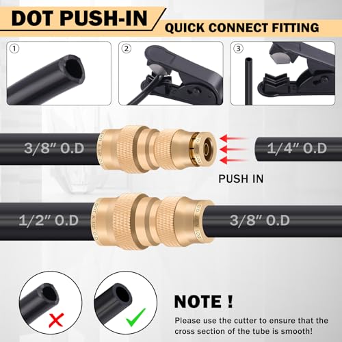 CheeMuii 136 PCS Brass DOT Air Line Fittings Kit Push Lock DOT Air Fittings Push to Connect Fittings 1/8" 1/4" 3/8" 1/2" Quick Connect Air Hose Fittings Assortment for Air Line Air Hose - size: 136PCS