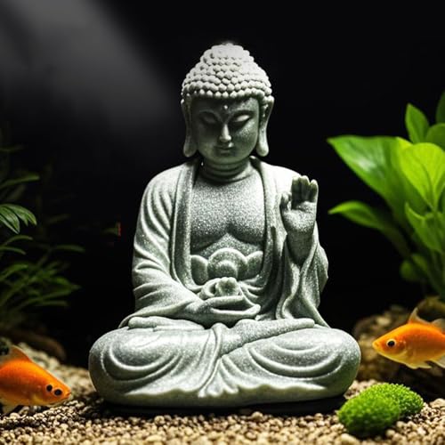 livelyfish Meditating Buddha Statue Natural Sandstone Buda Sculptures for Fish Tank Aquarium Decorations Home Zen Garden Bonsai Ornament Decor, Gifts (Fearless-Small) - size: B-Small