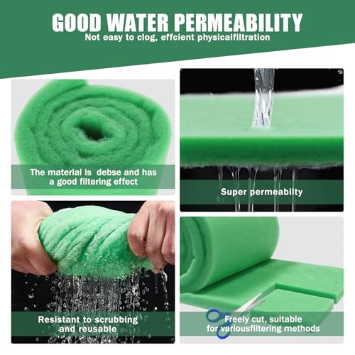 2PCS Aquarium Filter Floss for Fish Tank Filters-aquarium filter media-Aquarium Filter Pad-Media Roll for Crystal Clear Water,1" Thick (12 in Wide, 78 in Long) 6.6ft per Roll Total 13.2ft(green)