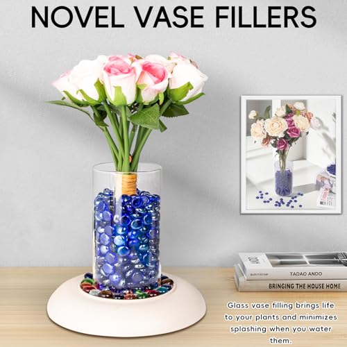 1 LB Blue Glass Marbles, Mini Flat Glass Beads~150 PCS for Vase Fillers, Floral Bottom Mancala Gems Pebbles Fish Tank Rocks for Table Aquarium,Home Decor Art Craft Supplies(0.5"~0.7") - color: Blue~1 Lb, size: 1 LB