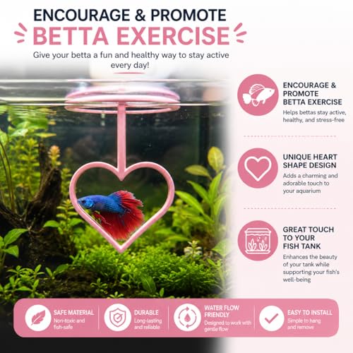 Floating Heart Betta Training Ring, Heart Active Betta Training Floating Ring, Floating Feeder, Betta Loops for Aquarium Decor, Pink, 3.8in x 3.7in (Pink, Single) - color: Pink, size: Single