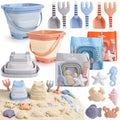 Dreamon 3 Pack Beach Toys Set for Kids 3-10, Collapsible Sand Buckets with Beach Molds and Mesh Bag, Sandbox Travel Toys Beach Vacation Essentials, Camping Gear, Fishing (Blue/Grey/Orange) - color: Blue/Grey/Orange