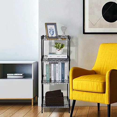 Storage Shelves, 4-Tier Wire Shelving Unit with Baskets Storage Rack Corner Shelf Shelving Adjustable Storage Shelf, 11.8" D x 15.7" W x 47" H, Black - size: 4-Black Net basket rack