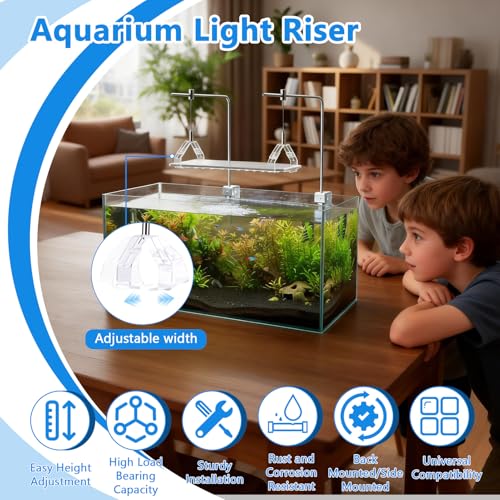 Aquarium Light Riser, 2PCS Aquarium Light Hanging Kit, Adjustable Height Stainless Steel Aquarium Light Stand Holder Bracket for Freshwater & Saltwater Aquariums, 15.74×9.84in (with Crystal Clip) - style: With crystal clip