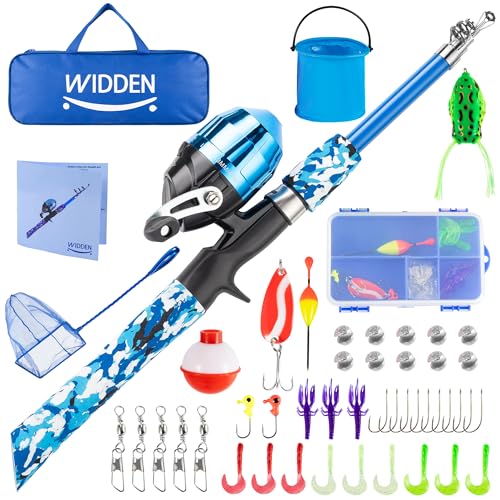 Kids Fishing Pole, Portable Telescopic Kids Fishing Poles for Boys and Girls, Fishing Rod and Reel Combo Kit with Tackle Box, and Fishing Net, Best Fishing Pole for Toddler Youth - color: BLUE
