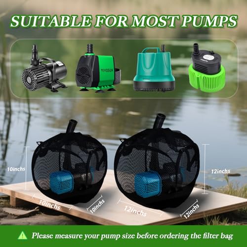 XOTTI Pond Pump Filter Box 10 Inch, Anti-Clogging Cube Mesh Pop Up Water Pump Barrier Bag, Black Filter Media Basket Metal Frame for Outdoor Ponds Swimming Pool Fountain - size: 10 Inch