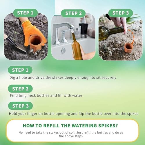 Tcamp 15 Pack Terracotta Watering Spikes, Plant Watering Devices Wine Bottle Automatic Plant Self Watering Spikes for Vacations, Self-Watering Stakes for Indoor Outdoor Plants - size: 15Pack
