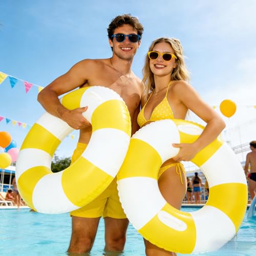 2 PCS Inflatable Pool Floats for Swimming Pool Party Lake Beach Adults - Floaties Pool Tubes Swim Rings Tubes Floaties for Beach Pool Party Decorations - color: Yellow, size: 42"