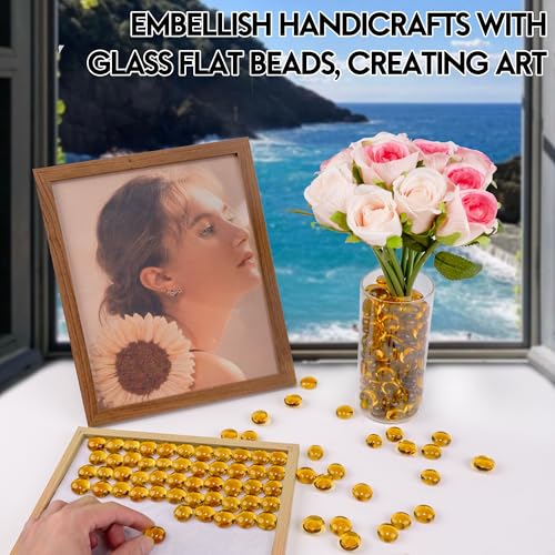 Glass Marbles, 0.97 LB Transparent and Smooth Flat Glass Beads for Vases, Mosaic Gem Pebbles for Aquarium Decor, Floral Arrangements, Mancala Stones, Vase Filler and Crafts, Chrysanthemum Yellow - color: Chrysanthemum Yellow